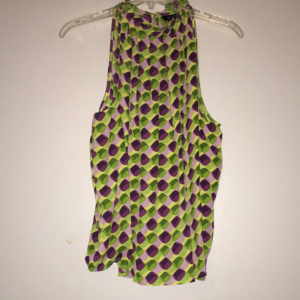 COPY - GRACE DANE LEWIS 100% Silk Purple & Green Pattern Sleeveless Pleated Ruf…